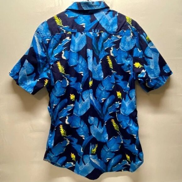 Vans Off The Wall Men's Casual Button Down Large Bonsai Blue Hawaiian Shirt EUC - Picture 2 of 8